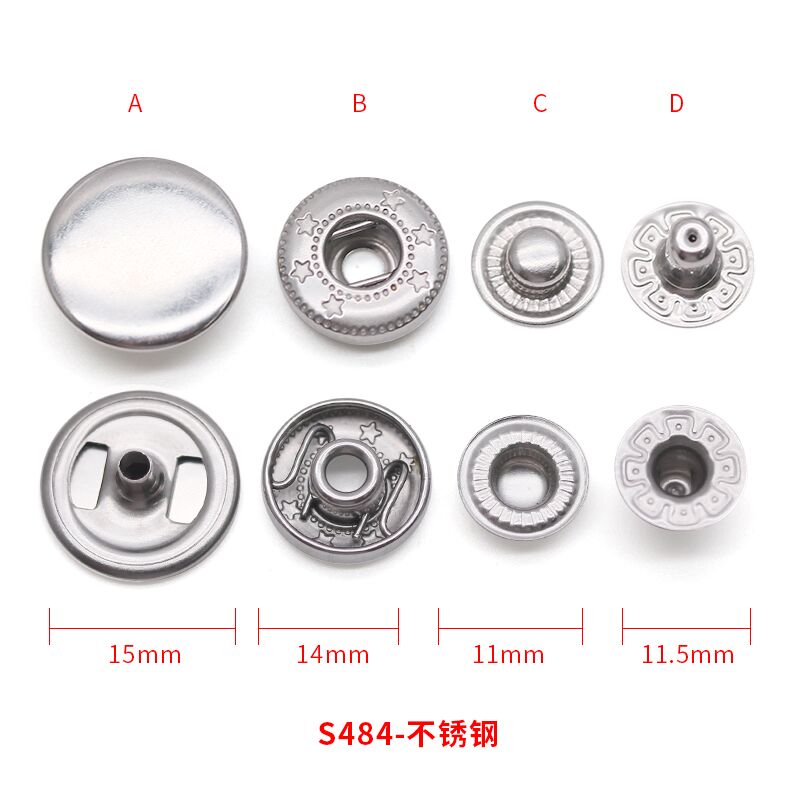 15mm平面四合扣 不锈钢 SS484#