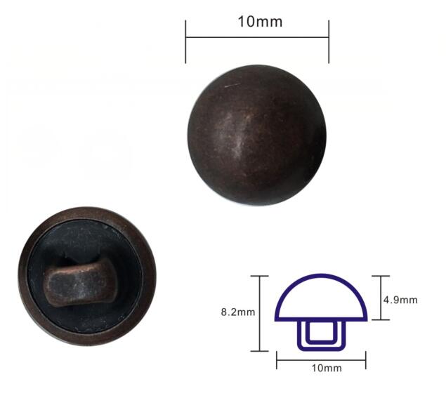 WH3625  10mm铜半坡形线脚钮(方脚)