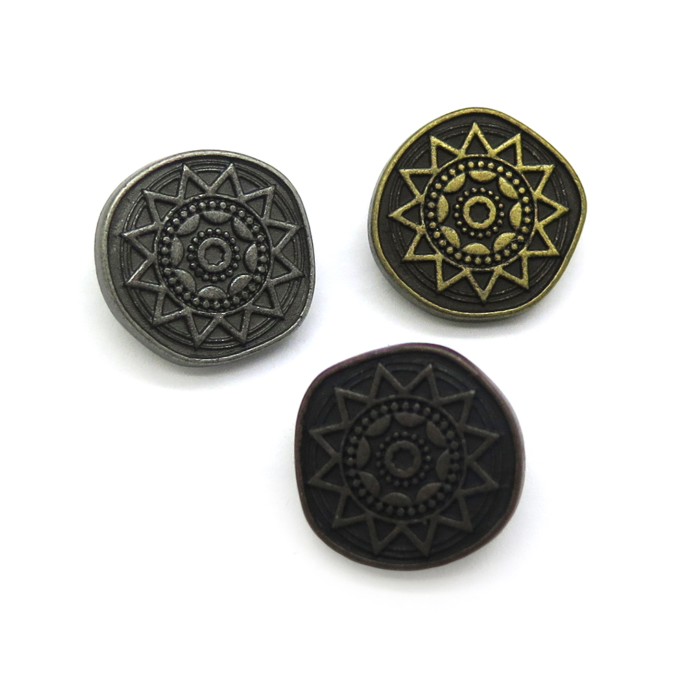 15.0mm合金太阳花凸图案线脚钮
