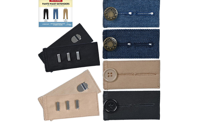 Button Extender for Pants Warrobe Hackers 裤子腰部延长器(6 件套多种款式)可调节牛仔裤纽扣延长器 – 黑色金属钩裤卡其色腰带扩展器 Wardrobe Hackers 出品