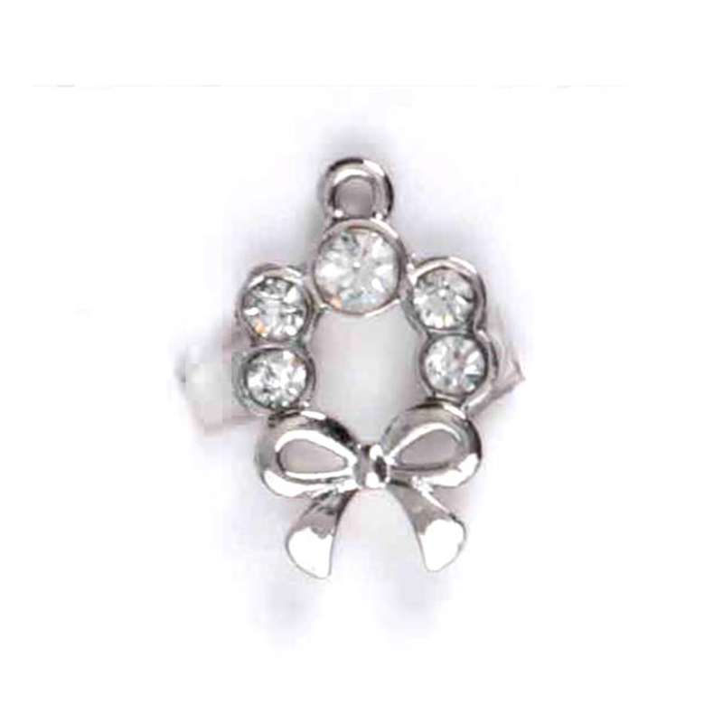 新款圣诞精致花环蝴蝶结合金水晶钻石镶嵌珍珠指甲装饰品