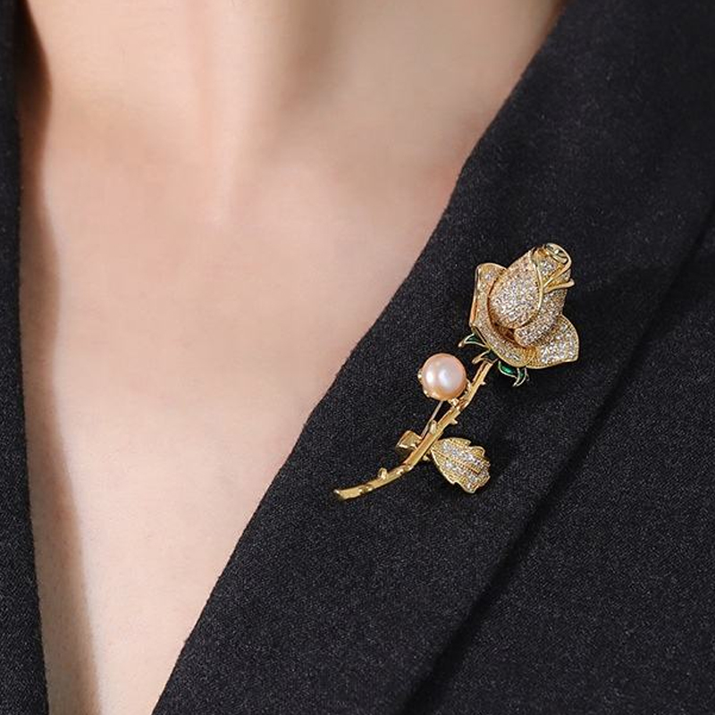 玻璃珍珠别针徽章女式镀金胸针水晶