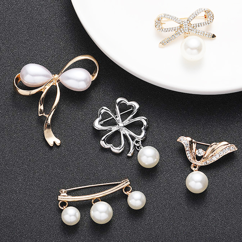 新款胸针韩版时尚金属花散装水钻珍珠别针设计师女士胸针