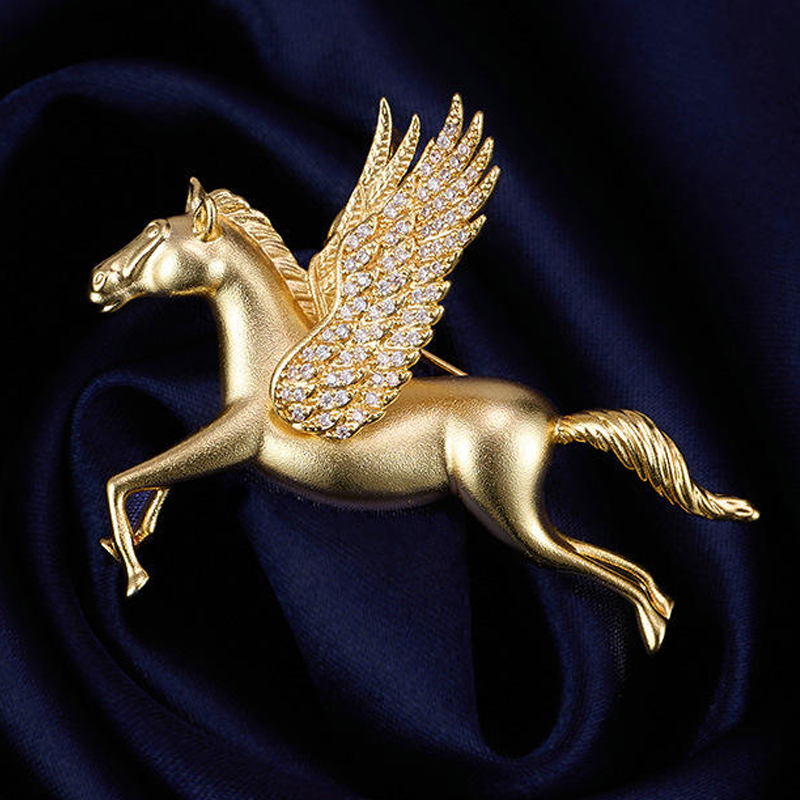 欧美金属微镶锆石马驹光泽胸针跨境时尚个性小众配饰