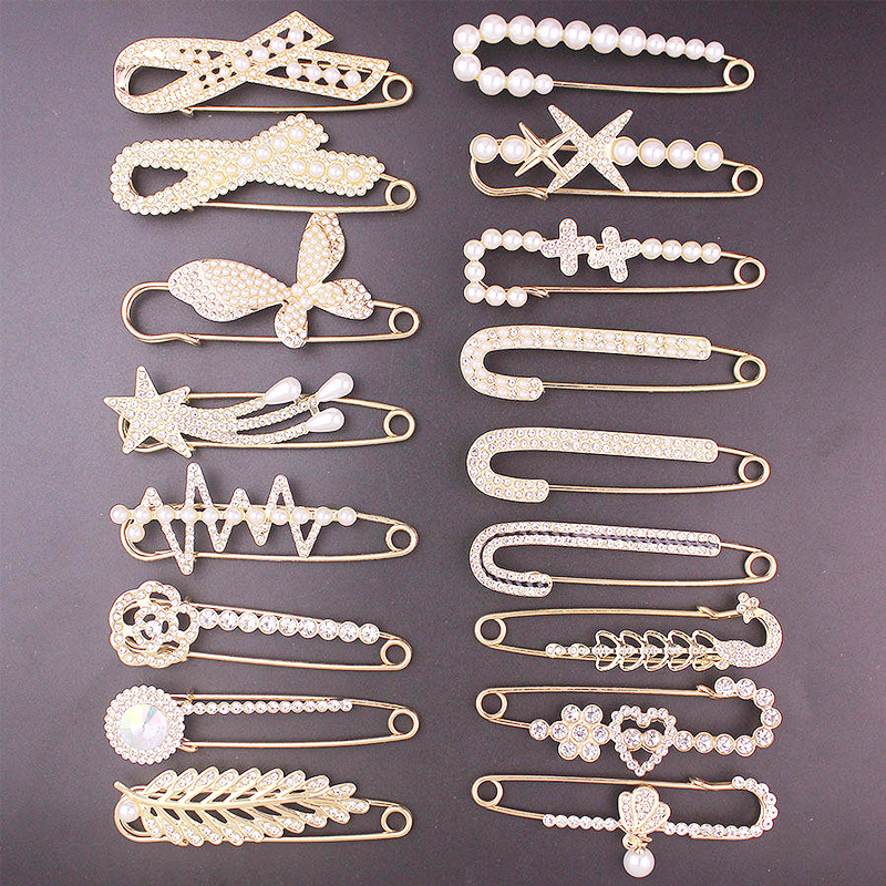 16款时尚水晶水钻珍珠胸针蝴蝶蝴蝶结花朵胸针别针女士翻领别针套装配件