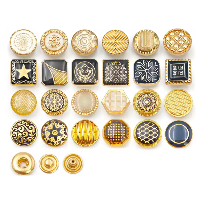 Shiny silver alloy snap cap button with custom brand logo epoxy fill